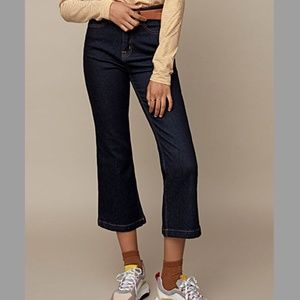 Dark wash retro high waist cropped flare jeans folk fit NWT